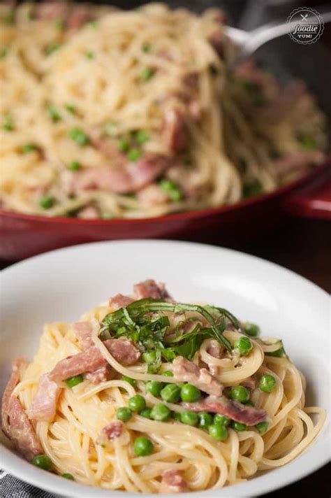 Ham And Pea Pasta Carbonara Recipe Video Self Proclaimed Foodie