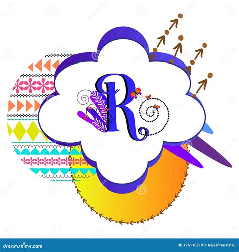 R Alphabet Letter R Gradient Label Vector Sticker Frame Using Shapes