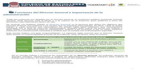 Funciones Del Director General E Importancia De La · Necesita