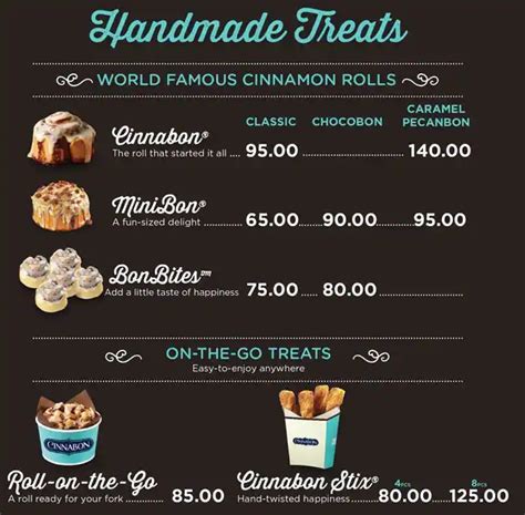 Menu at Cinnabon cafe, Quezon City, Robinson Galleria