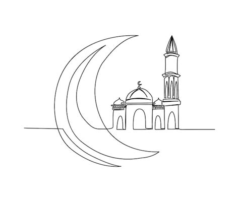 Premium Vector | Continuous one line drawing of mosque. simple ...