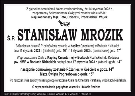 P Stanis Aw Mrozik Dom Pogrzebowy Charon Waldemar Buziak