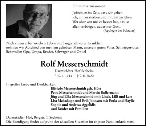 Traueranzeigen Von Rolf Messerschmidt Vrm Trauer De