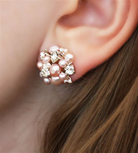 Pearl And Rhinestone Cluster Stud Earrings Etsy