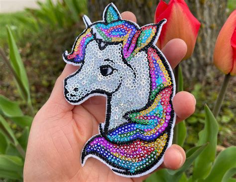 Sequin Unicorn Patch Rainbow Unicorn Patch Unicorn Iron On Etsy