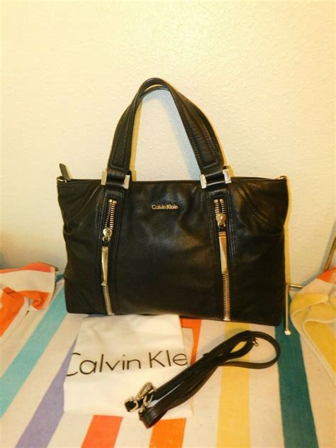 Calvin Klien Satchel Crossbody Handbag Black Leather And Dust Bag New 249 99 Ebay