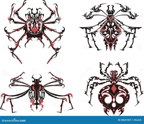 Tatuaggi Simmetrici Neri E Rossi Del Ragno Illustrazione Vettoriale