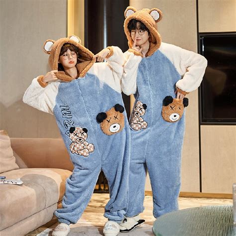 Cartoon Animal Plush Jumpsuit Pajamas Couples Onesie