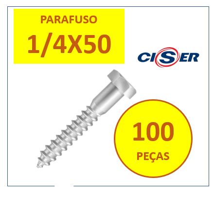 Parafuso Sextavado Rosca Soberba 1 4x50 Mm 100pçs MadeiraMadeira