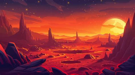 Planeta Espacial Alienígena De Dibujos Animados Con Colores Naranjas Y Montañas Y Tierras