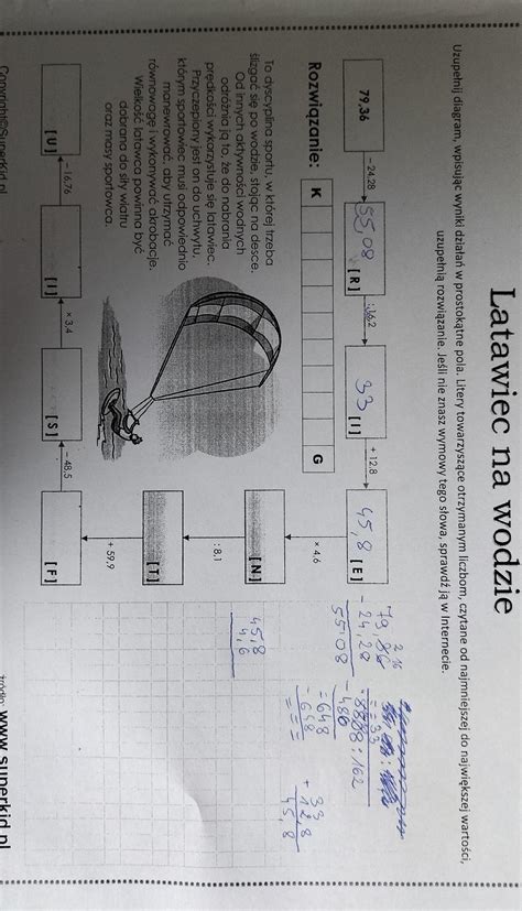 uzupełnij diagram wpisując wyniki działań i prostokątów litery