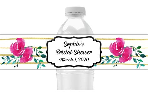 Pink Floral Personalized Water Bottle Labels Bridal Shower Favors Pack Of 25 Peel