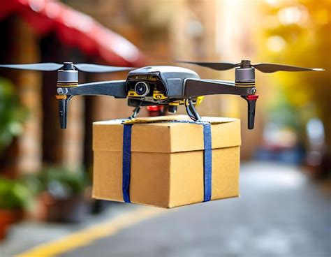 Premium Photo Drone Flies And Carries A Cardboard Box Transportation