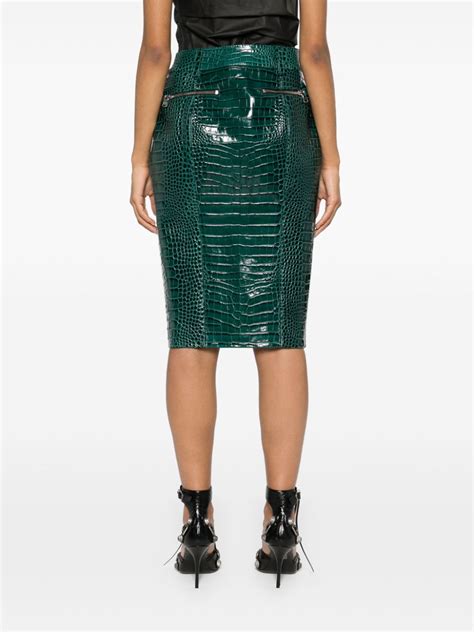 Laquan Smith Crocodile Effect Midi Skirt Green Farfetch