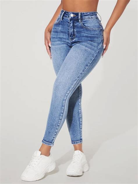 SHEIN PETITE Jeans ajustados unicolor Moda de Mujer SHEIN México