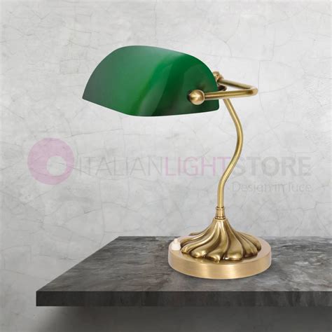 Lampada Ministeriale Classica Vintage In Ottone Satinato Vetro Verde