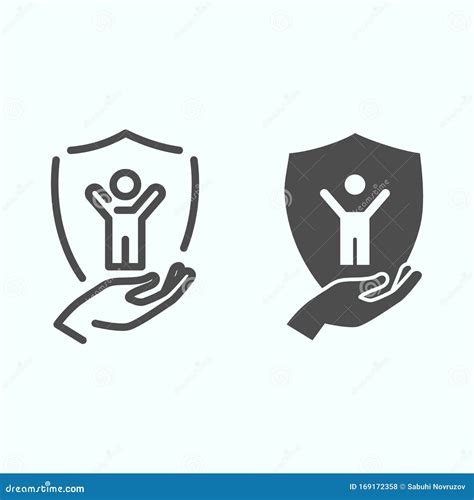 Child Protection Line And Glyph Icon Baby In Shield Vector