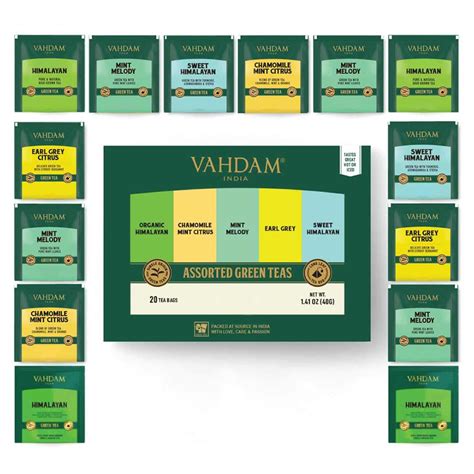 VAHDAM Green Tea Sampler 5 TEAS Tea Variety Pack Assorted Green