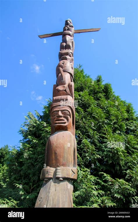 First Nations Totem Pole Aka Story Pole On The Water Side Of Stanley