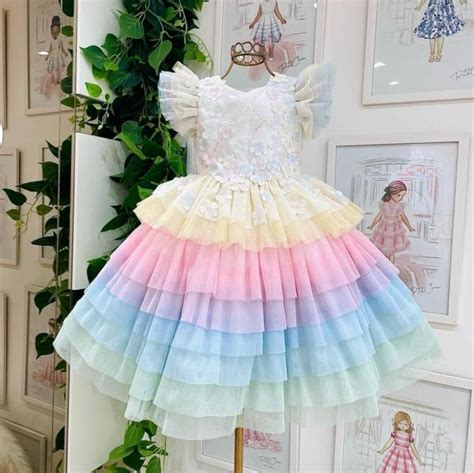 Vestido Infantil De Festa Luxo Flores E Borboletas Brilhantes Tules