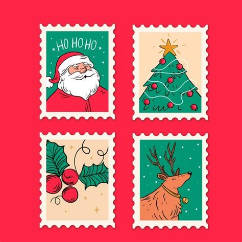 Free Vector Hand Drawn Christmas Stamp Collection Christmas Stamps