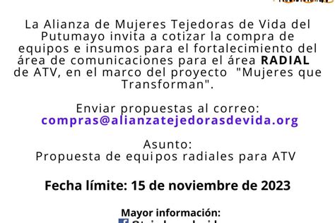 Invitación a cotizar equipos radiales para ATV Alianza de Mujeres