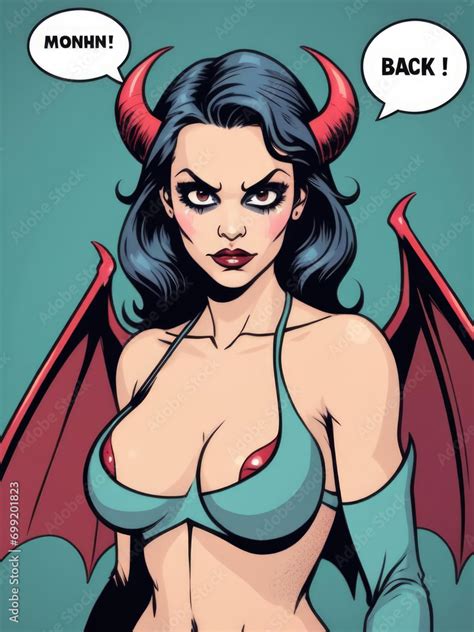 Seductive Succubus Medium Shot Of A Monster In A Flat Pop Art Style