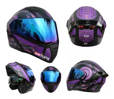 Casco Para Motociclista Kov Estelar Cyborg Morado Con Luz Env O Gratis