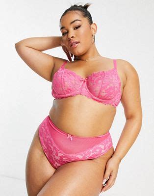 Ivory Rose Curve Bold Floral Lace Lingerie Set In Hot Pink ASOS