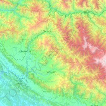 Udhampur District topographic map, elevation, terrain