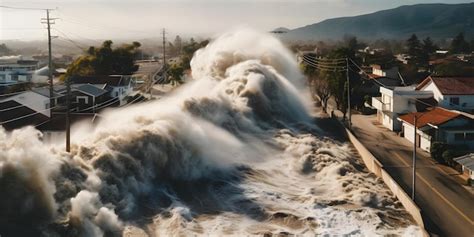 Un Tsunami Devastador Golpea Una Ciudad Costera Que Conduce A