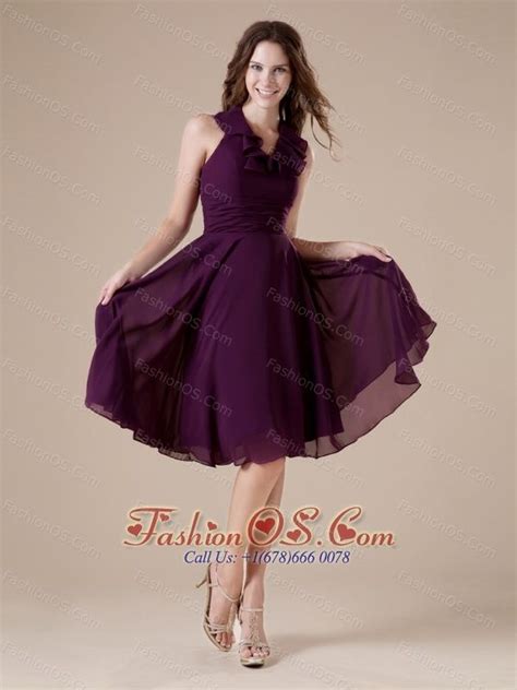 Dark Purple Elegant Halter Bridesmaid Dress Chiffon 109 23 Halter