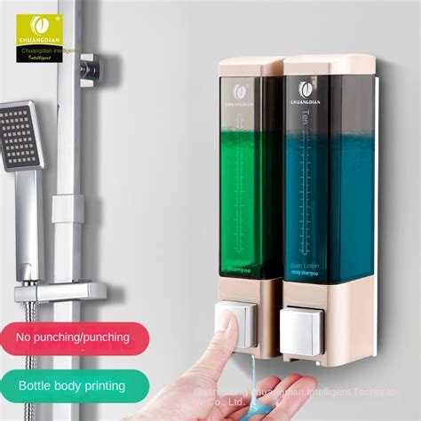 Chuangdian Manual Press Soap Dispenser Bathroom Double Bottle Wall Mount No Drilling Required