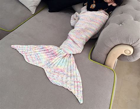 Colorful Rainbow Mermaid Tail Blanket for Kids Pink Woven - Etsy