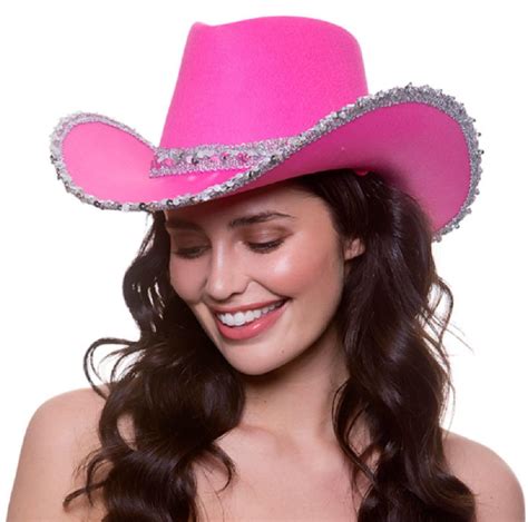 Texan Cowgirl Hat In Hot Pink With Silver Sequin Trim By Wicked Ac 9788