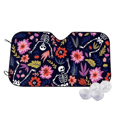 Balery Dancing Skeletons Floral Garden Print Car Windshield Sun Shade