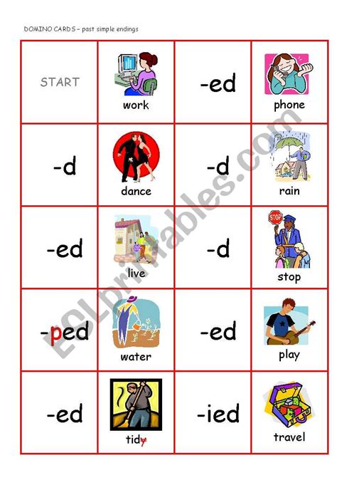 DOMINO CARDS Regular Verbs Past Endings ESL Worksheet By Lucak F