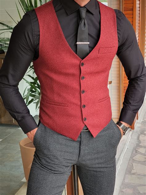 Buy Claret Red Slim Fit Vest By GentWith Worldwide Shipping