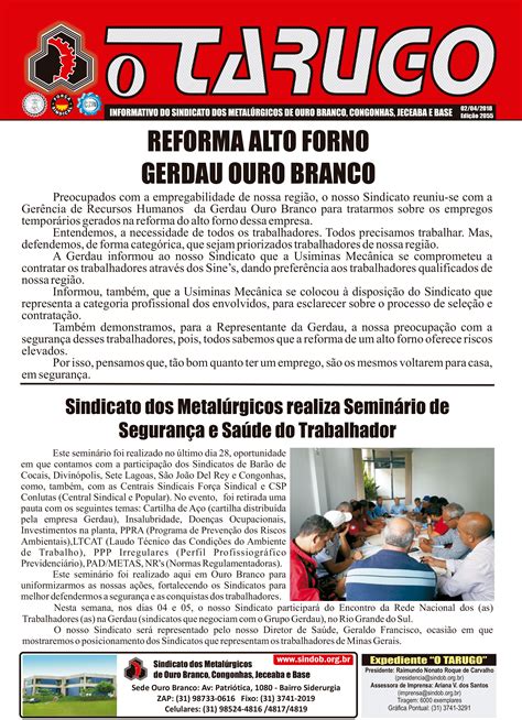 Informativo O Tarugo Divulga A Es Da Categoria Cntm Confedera O