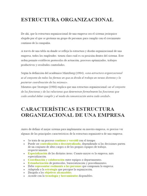 Estructura Organizacional Pdf Business