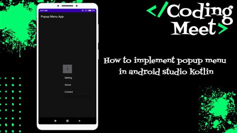 How To Implement Popup Menu In Android Studio Kotlin Youtube