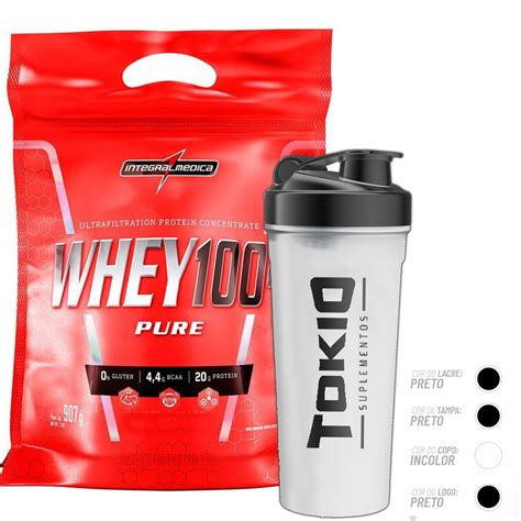 Kit Whey Protein 100 Pure Refil 907g Integralmedica Coqueteleira