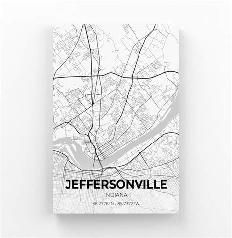 Jeffersonville Indiana City Map Canvas Art / City Map Art / | Etsy