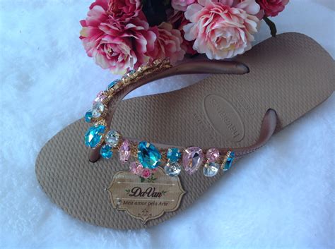 Chinelo Perolas Nude Pedras Preciosas Elo Produtos Especiais