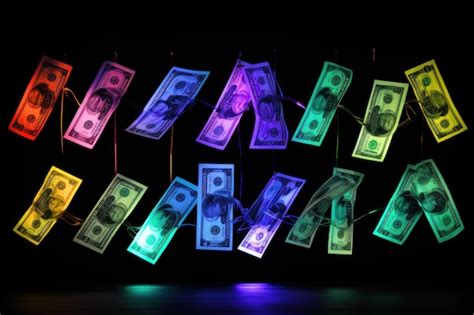 Premium Ai Image Dollar Bills Falling With Neon Colorful Background