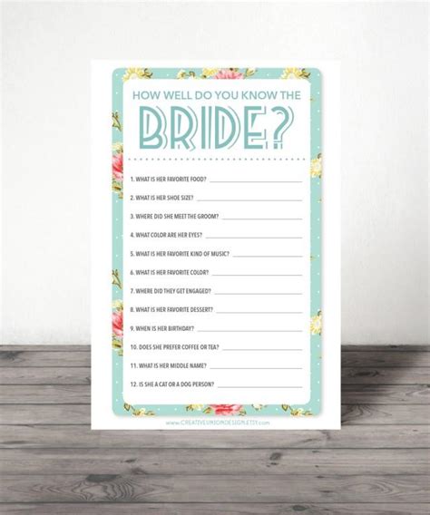 How Well Do You Know The Bride Bridal Shower Game Shabby Chic