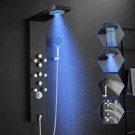 Menatt 4 In 1 Led Lights Stainless Steel Shower Panel With Led Rainfall