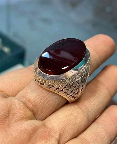 Mens Yemeni Aqeeq Ring Shia Rings Sterling Silver Agate Ring