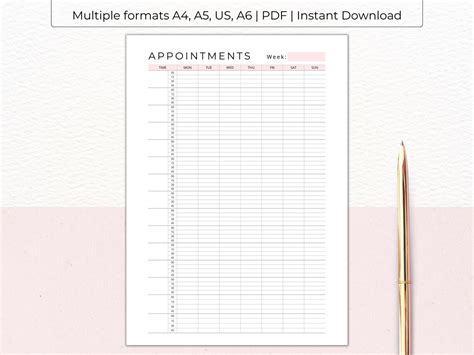 Appointment Tracker Printable 15 Min Interval Appointment Planner