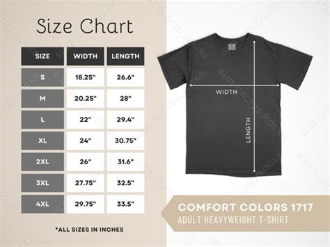 Comfort Colors Size Chart T Shirt Sizing Guide For Adult Etsy